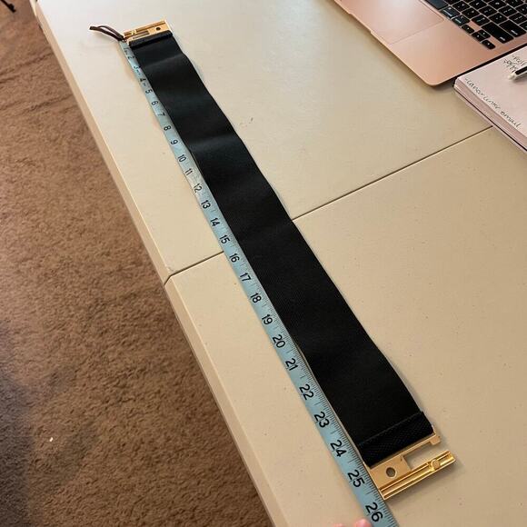 Black Thick Wide Stretchy Golden Slide Buckle Belt Size Small - Picture 4 of 8